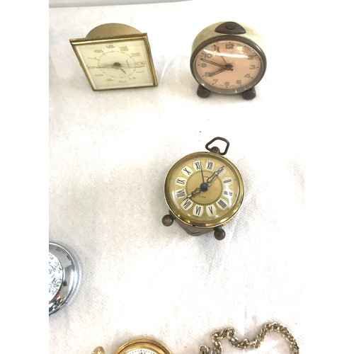 515 - Selection of Bedside alarm clocks and pocket watches includes concord, Roamer, services etc, all unt... 