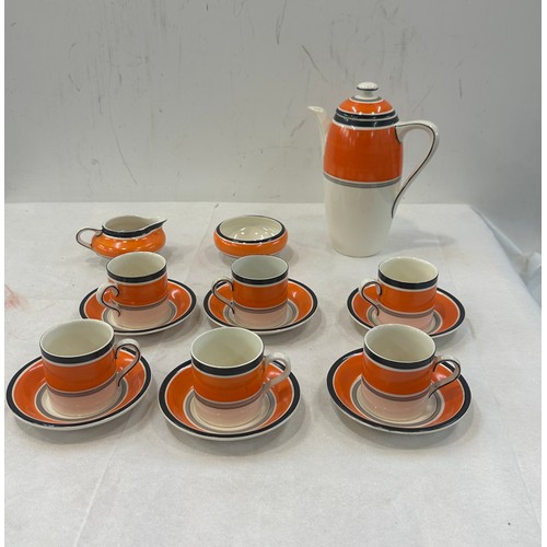 624 - Hand painted Grays pottery Hanley coffee set - handle to one cup has not got the black line painted ... 