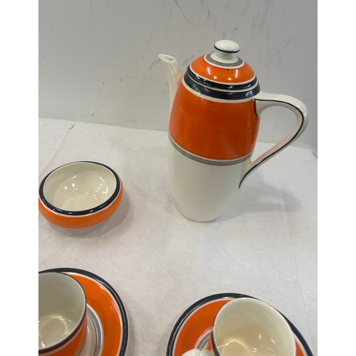 624 - Hand painted Grays pottery Hanley coffee set - handle to one cup has not got the black line painted ... 