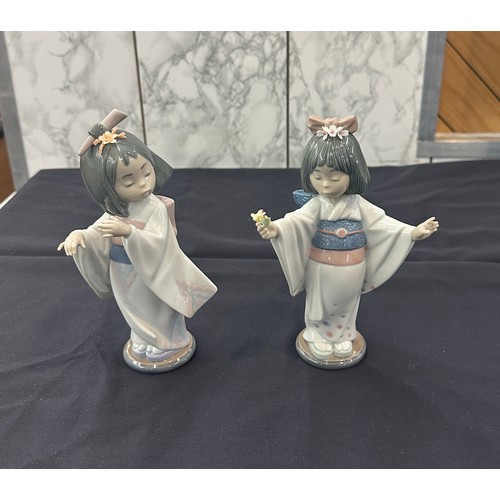 598 - Two Lladro oriental girl figures largest measures approx 8 inches tall