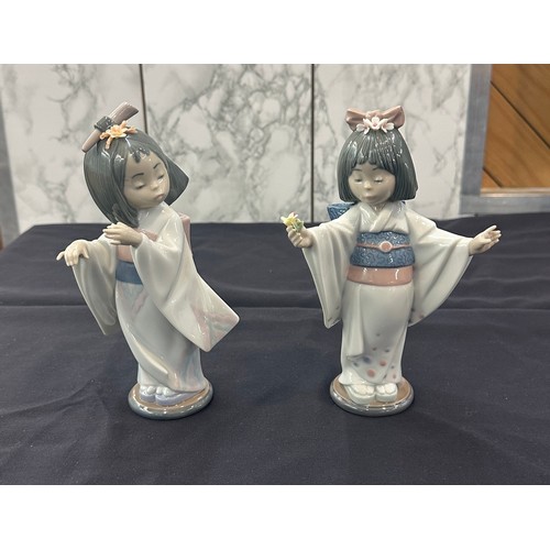 598 - Two Lladro oriental girl figures largest measures approx 8 inches tall