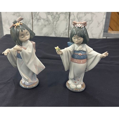 598 - Two Lladro oriental girl figures largest measures approx 8 inches tall