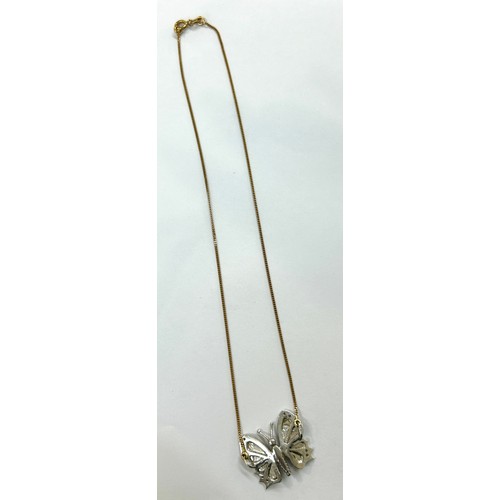 452 - 18ct gold ladies choker necklace with 18ct gold and diamond butterfly pendant, overall weight 6.6g