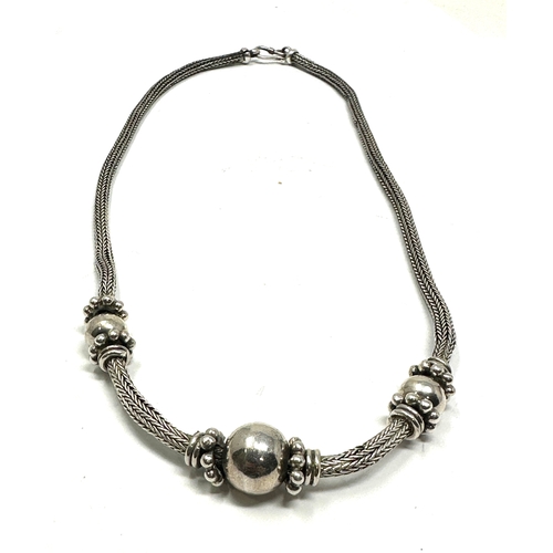 265 - Vintage Bali 925 Silver Wheat Foxtail Ball Bead Chain Toggle Necklace weight 54g