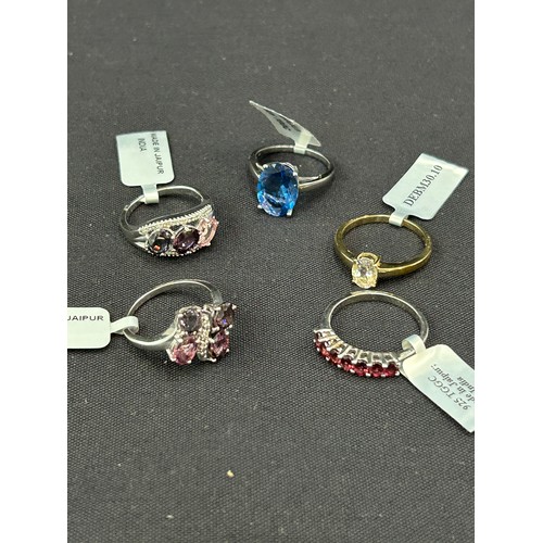 502 - Selection of 5 ladies Gempori stone set silver rings, ring size T/U, all with COA