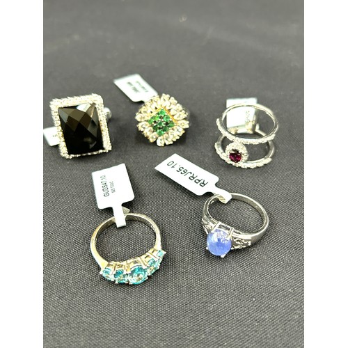 483 - Selection of 5 ladies Gempori stone set silver rings, ring size T/U, all with COA