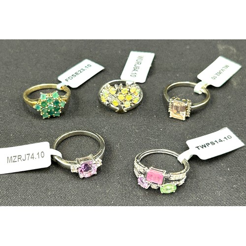 478 - Selection of 5 ladies Gempori stone set silver rings, ring size T/U, all with COA