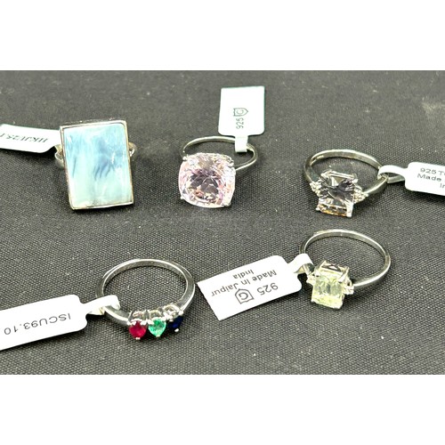 479 - Selection of 5 ladies Gempori stone set silver rings, ring size T/U, all with COA