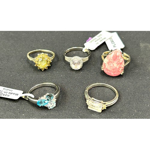 481 - Selection of 5 ladies Gempori stone set silver rings, ring size T/U, all with COA