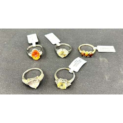 482 - Selection of 5 ladies Gempori stone set silver rings, ring size T/U, all with COA