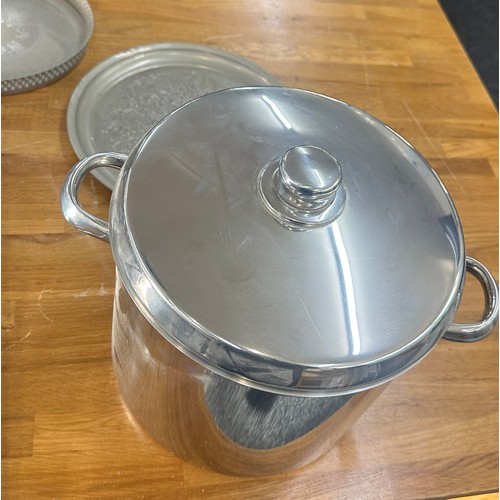 256 - Selection of metal ware includes ice bucket, trays etc