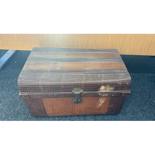 310 - Small metal trunk measures approximately 15 inches tall 25 inches wide 17 inches depth