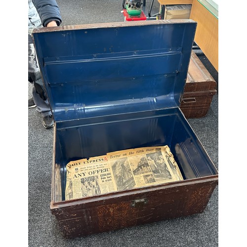 318 - Large metal storage trunk measures approximately 20 inches tall 30 inches wide 21 inches depth