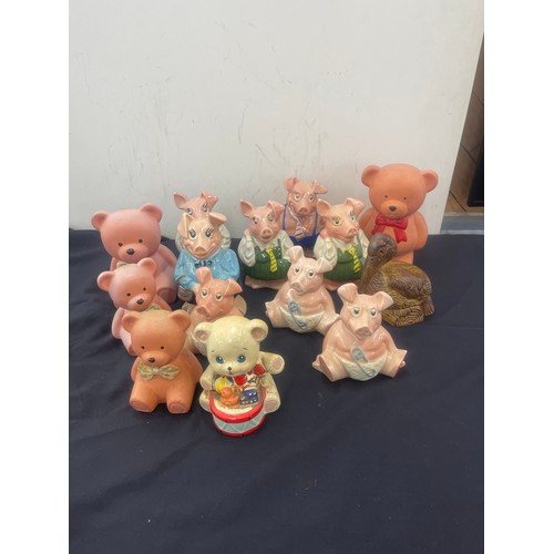 145 - Selection of novelty money boxes includes nat west etc