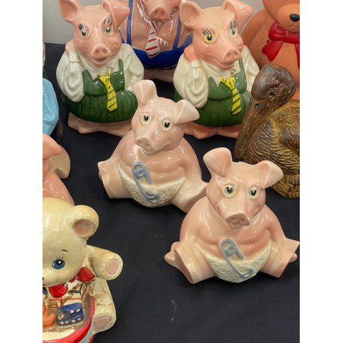 145 - Selection of novelty money boxes includes nat west etc