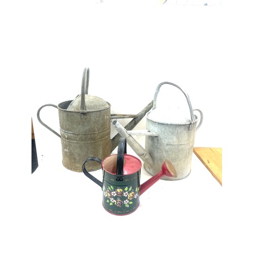 163 - 2 Galvanised watering cans and a barge ware watering can height of the tallest 16 inches