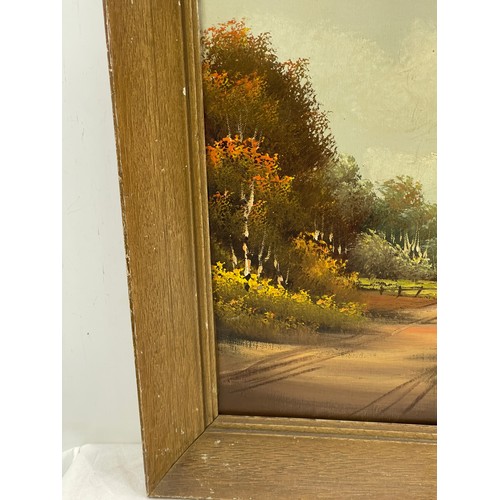 116 - Signed framed painting on board measures approximately 24inches tall  20 inches wide