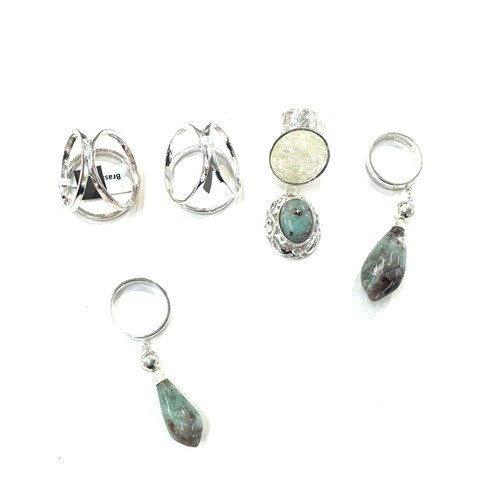 493 - Selection of 5 ladies Gempori stone set silver scarf rings