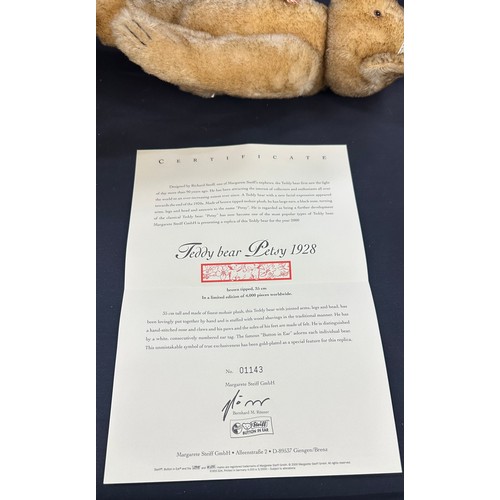 20 - Boxed limited edition Steiff teddy bear petsy 1928 replica with coa 35cm tall