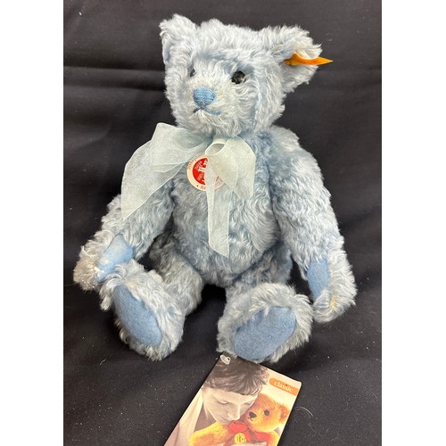 59 - Steiff 001925 Classic Collection Fully Jointed blue Plush with original box, 10 inches tall