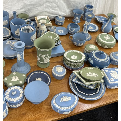 208 - Large selection of Wedgwood Jasperware, blue and green