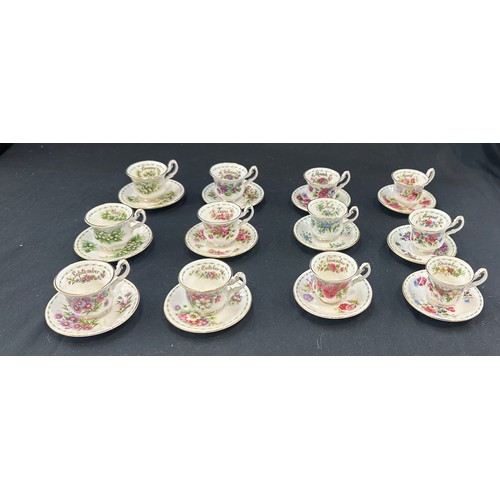 617 - Set 12 miniature Royal Albert flowers of the month cups and saucers, Jan- Dec