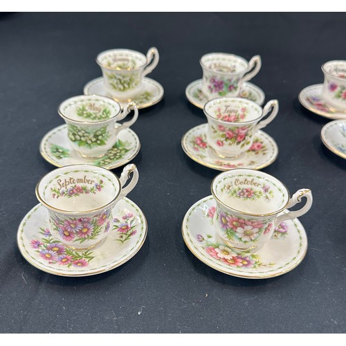 617 - Set 12 miniature Royal Albert flowers of the month cups and saucers, Jan- Dec