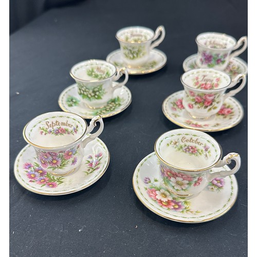 617 - Set 12 miniature Royal Albert flowers of the month cups and saucers, Jan- Dec