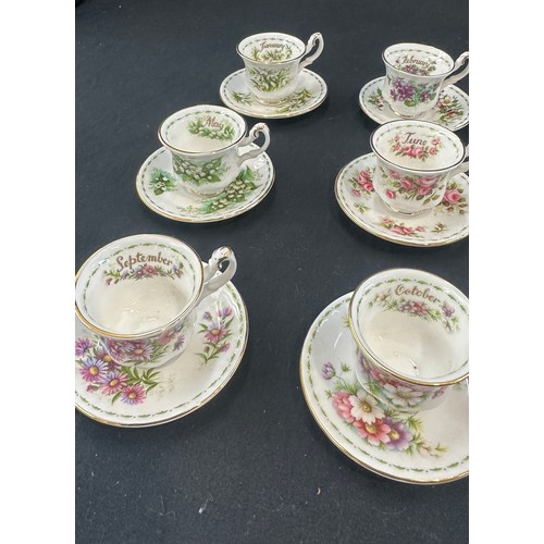 617 - Set 12 miniature Royal Albert flowers of the month cups and saucers, Jan- Dec