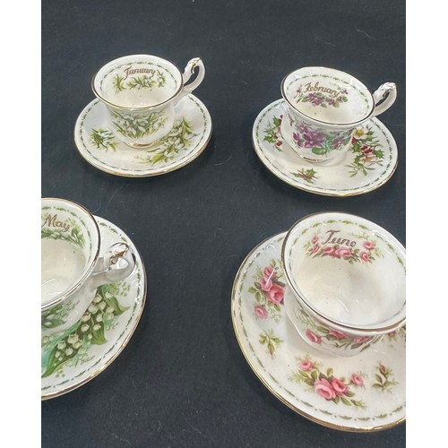 617 - Set 12 miniature Royal Albert flowers of the month cups and saucers, Jan- Dec