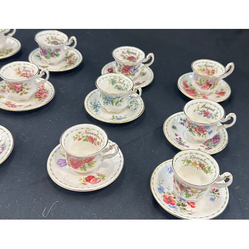 617 - Set 12 miniature Royal Albert flowers of the month cups and saucers, Jan- Dec