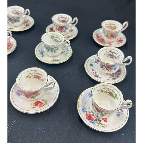 617 - Set 12 miniature Royal Albert flowers of the month cups and saucers, Jan- Dec