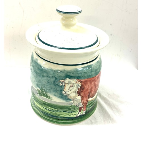 144 - Iden pottery hand painted bull cooking jar, signed, overall height 12 inches