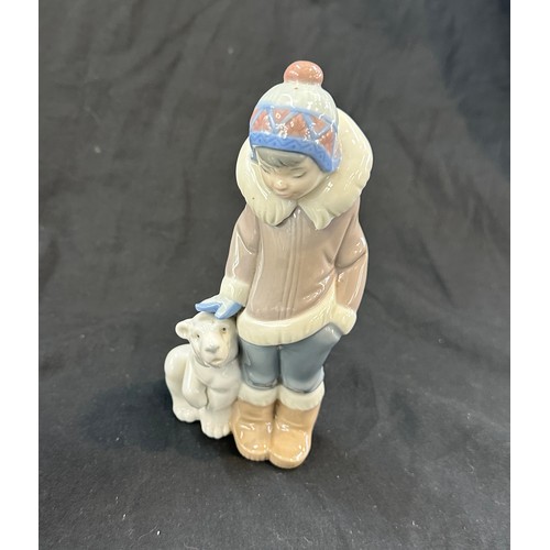 597 - Lladro Eskimo / Inuit children with polar bears, both in good overall condition