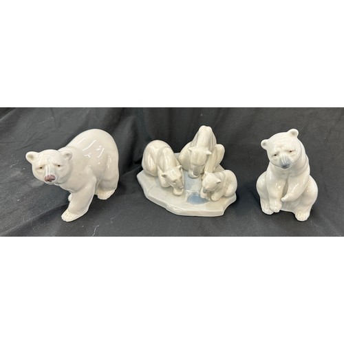 600 - Selection of 3 Lladro Polar bear ornaments, all in good overall condition