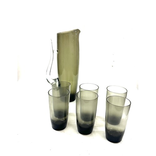 110 - Vintage coloured glass water jug with 6 matching glasses