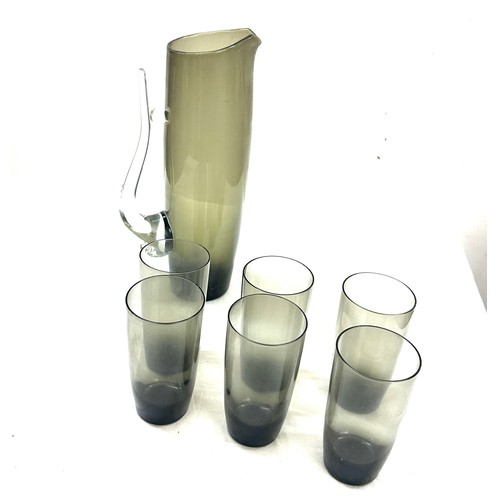 110 - Vintage coloured glass water jug with 6 matching glasses