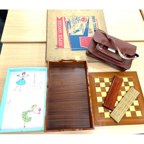 266 - Selection of vintage items to include a football game, wooden trays etc