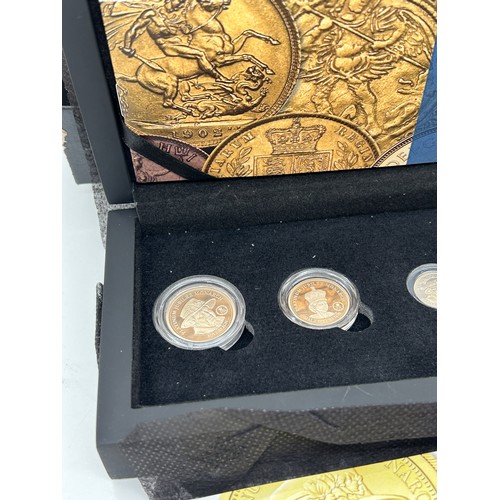 422 - Cased Hattons 2022 22 carat and platinum jubilee Monarch platinum gold prestige sovereign proof set ... 