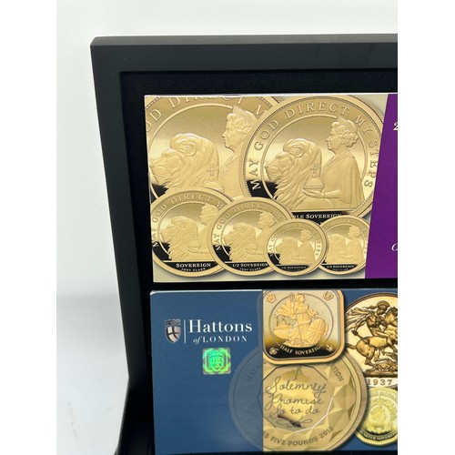 425 - Cased Hattons 24 carat 2021 Queens 95th birhday gold definitive sovereign proof set includes Five po... 