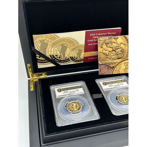 410 - Cased Hattons 2020 22 carat Unknown warrior 100th anniversary gold deluxe sovereign proof set, coins... 