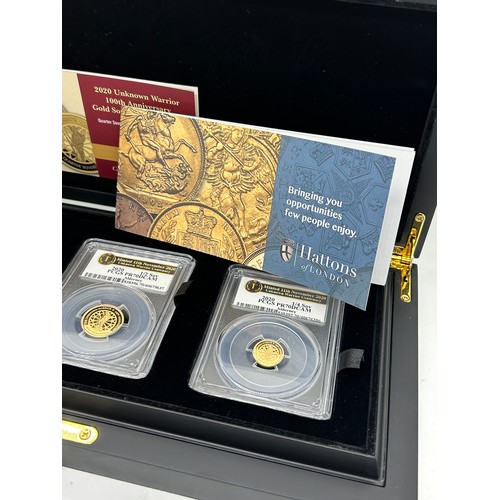 410 - Cased Hattons 2020 22 carat Unknown warrior 100th anniversary gold deluxe sovereign proof set, coins... 