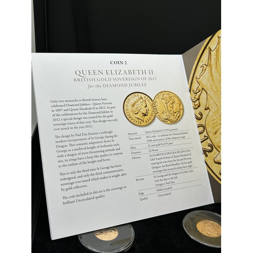 428 - Cased Hattons Queen Elizabeth II 22ct All the jubilees gold sovereign and half sovereign set of 2002... 