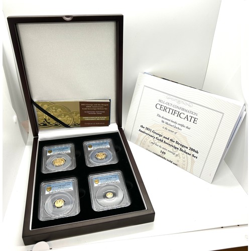 414 - Cased 2021 22ct George and the Dragon 200th gold deluxe sovereign proof set, limited edition