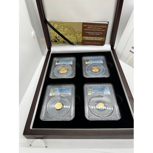 414 - Cased 2021 22ct George and the Dragon 200th gold deluxe sovereign proof set, limited edition