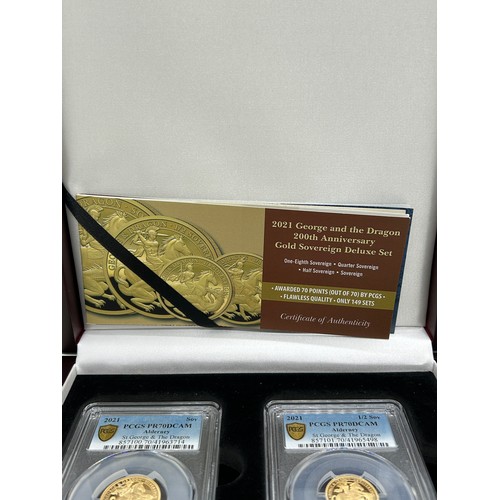 414 - Cased 2021 22ct George and the Dragon 200th gold deluxe sovereign proof set, limited edition