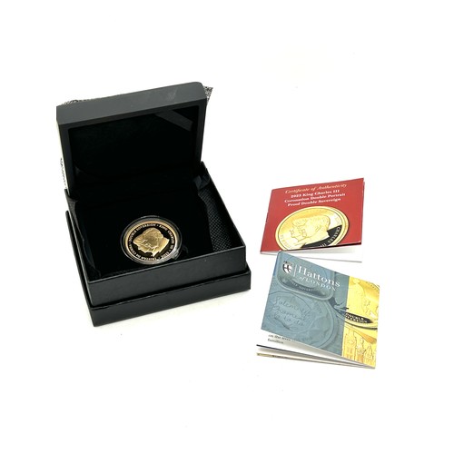 419 - Cased Hattons 22ct 2023 King Charles III coronation double portrait gold double sovereign