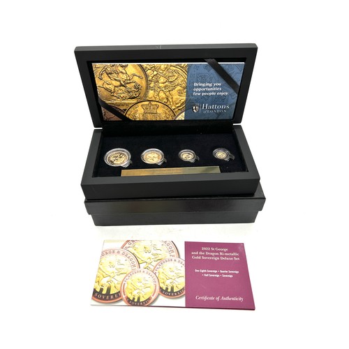 420 - Cased Hatton 22 carat 2022 St George and the Dragon  Bi-Metallic gold deluxe sovereign proof set inc... 