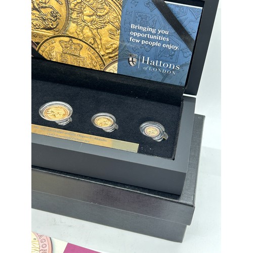 420 - Cased Hatton 22 carat 2022 St George and the Dragon  Bi-Metallic gold deluxe sovereign proof set inc... 