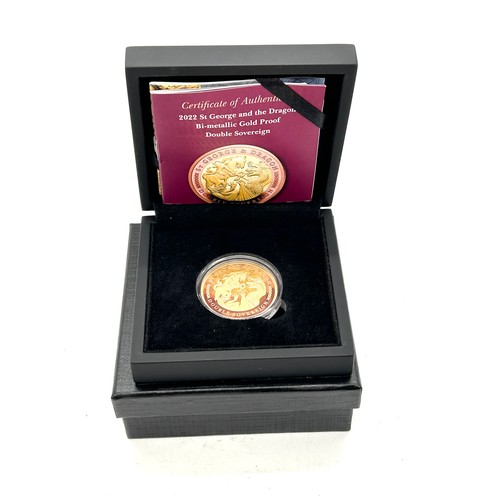 408 - Cased Hatton 22ct 2022 St George and the Dragon Bi-metallic gold double sovereign